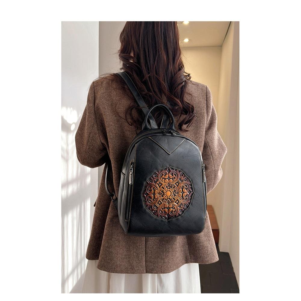 Women's Vintage Embossed PU Leather Backpack, Convertible 3-Way Casual Daypack, Lightweight Commuter Travel Backpack Purse