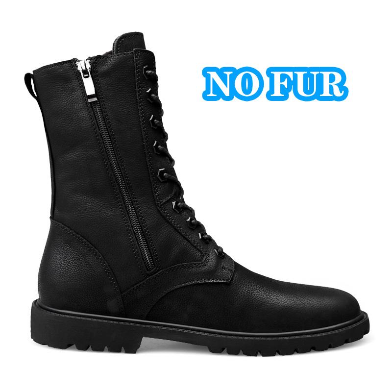 Fashion Outdoor Genuine Leather Motorcycle Boots Mens High Quality Cowboy Boots Comfortable Warm Plush Fur Mid-Calf Boots High Top Shoes