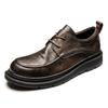Casual Leather Shoes Men'S Genuine Leather British Style Thick-Soled Breathable Green Business Shoes Lace-Up Round Head Soft Sole Trendy Men'S Shoes