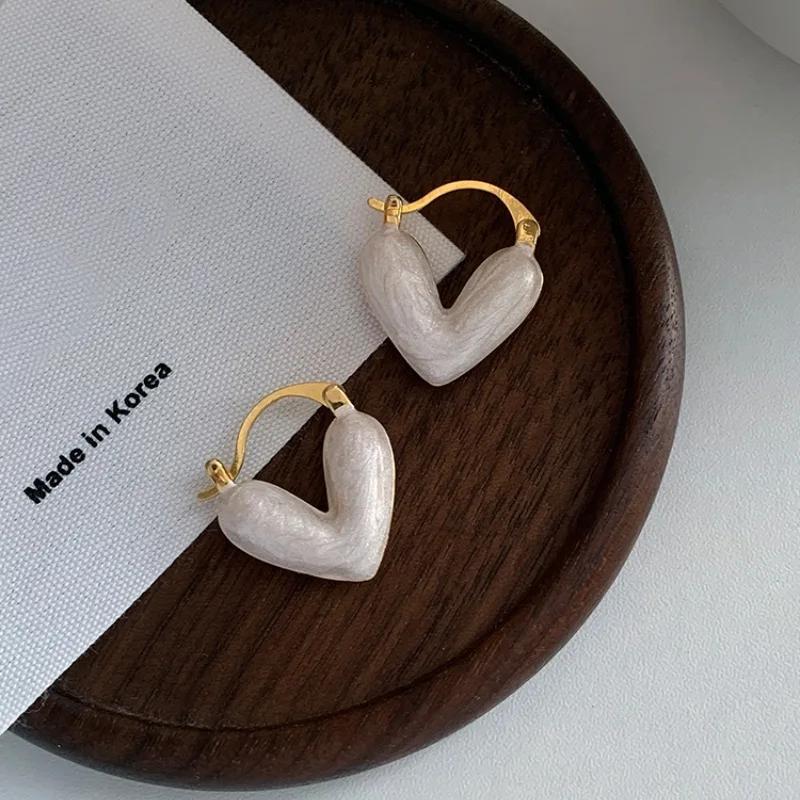 Kpop Sweet Minimalist Love Heart Drop Earrings for Women Wed Korean Fashion Elegant Earrings Aesthetic Piercing Ear Jewelry New