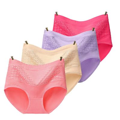 L-4XL Women's Underwear Plus Size Pure Cotton High Waist Lace Hip Lifting Briefs for Women