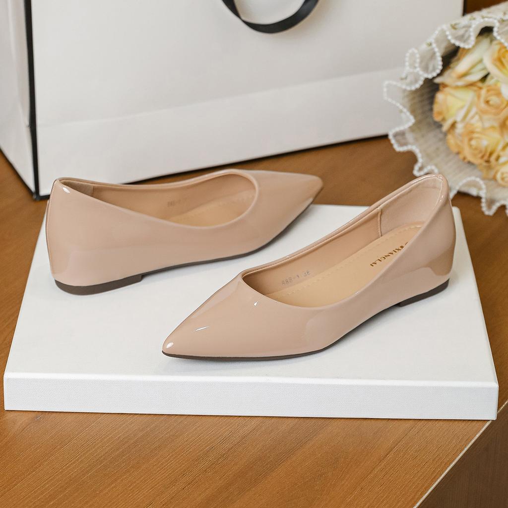 Women's Pointed-toe Patent Leather Flats, High-quality Slip-on Design, Lace-up Style, Low-cut, 2026 Fashionable and Minimalist.