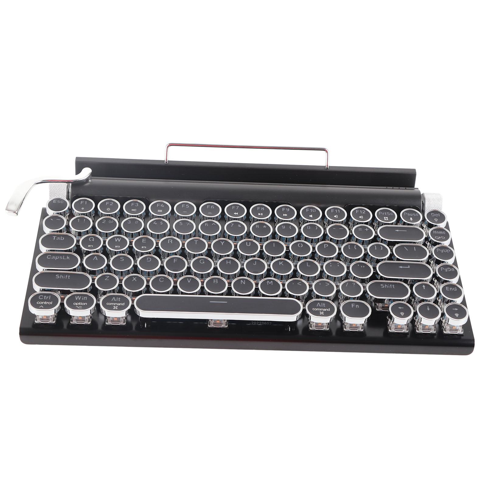 

Клавиатура пишущей машинки, 83 клавиши, винтажная беспроводная механическая клавиатура Bluetooth с металлической круглой крышкой чёрный