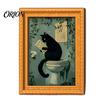 Retro Aesthetic Home Decor Accents Funny Wooden Fridge Magnets Frame, Cute Cat in Bathroom Magnetic Easy Swap Frames for Pictures Refrigerator Locker