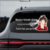 Funny Reflective Learner Sticker: 'Female Driver Panics Easily—You Go First!'