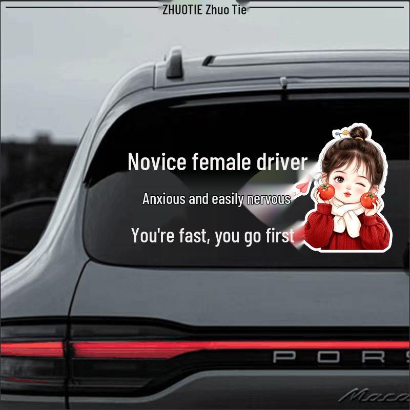 Funny Reflective Learner Sticker: 'Female Driver Panics Easily—You Go First!'