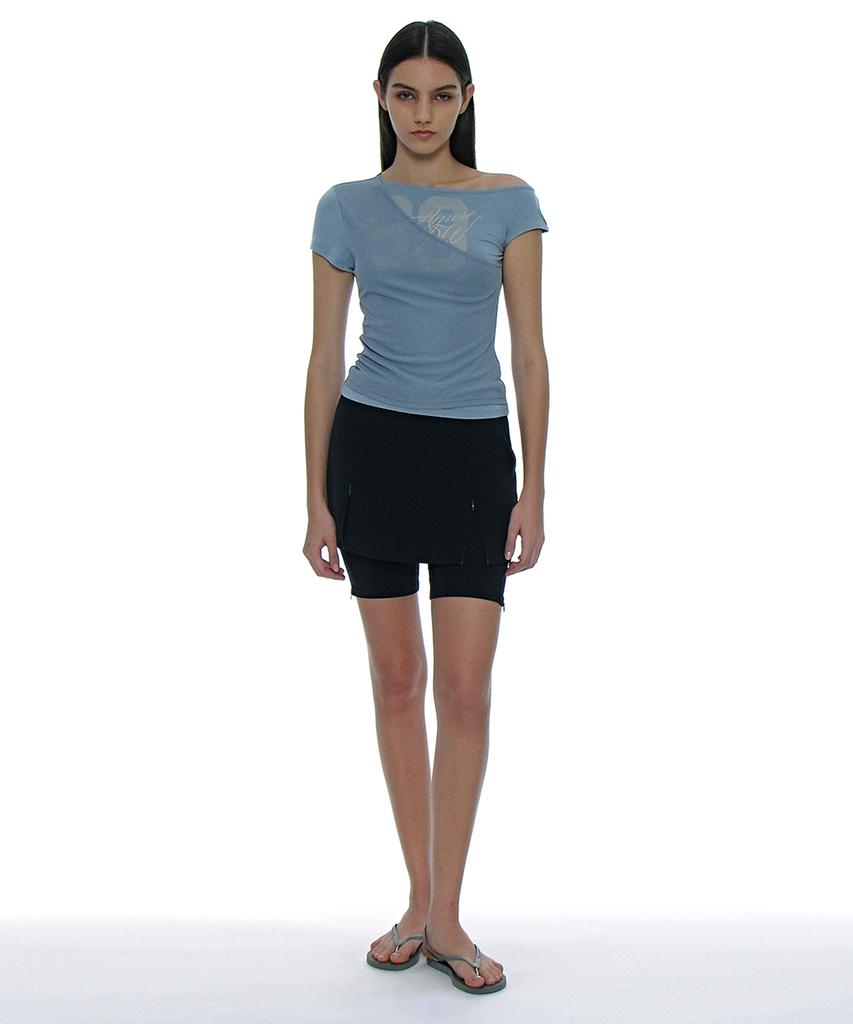 PARTIMENTO WOMEN Numbering Asymmetrical Layered Top_Blue Gray