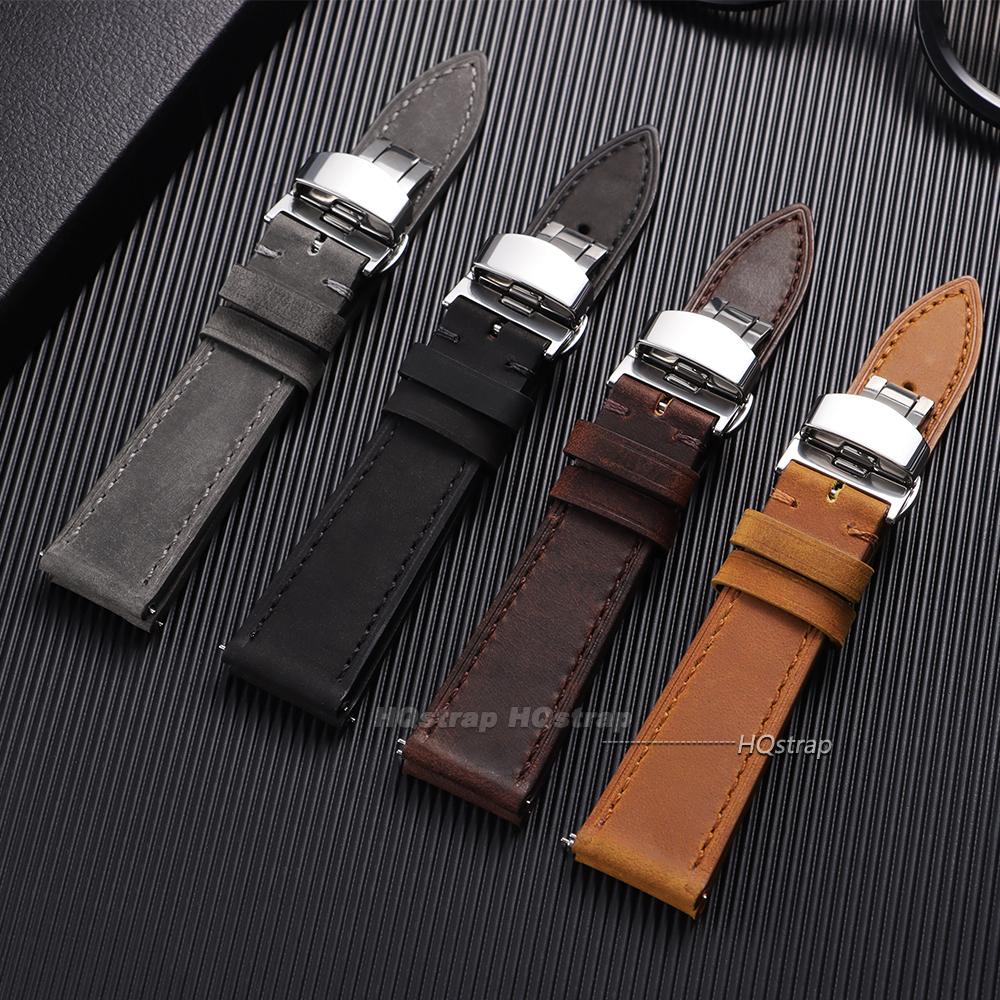 Quick Release Bracelet Leather Watch Band Vintage Cowhide Strap18mm 19mm 20mm 21mm 22mm 24mm Butterfly Buckle Wristband