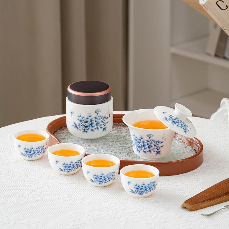 Guochao gift travel tea set portable white porcelain set travel tea drinking equipment accompanying express cup