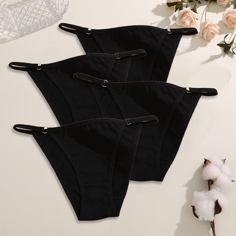 FINETOO 4 Pezzi Mutandine da Donna in Cotone Sexy Anello Metallico in Vita Biancheria Intima Mutandine Traspiranti Lisce Slip Morbidi da Donna Lingerie Comfort