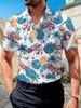 Men'S Beach Holiday Short Sleeve Shirt, Hawaiian Style Blouse with All-Over Palm Tree And Print, Loose Fit Top Suitable for Seaside, Vacation, And