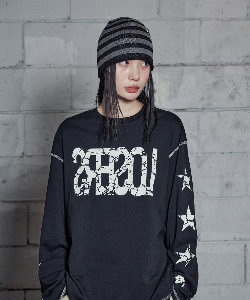 Lujeoseukeulleob Symbol Logo Striped Beanie Black