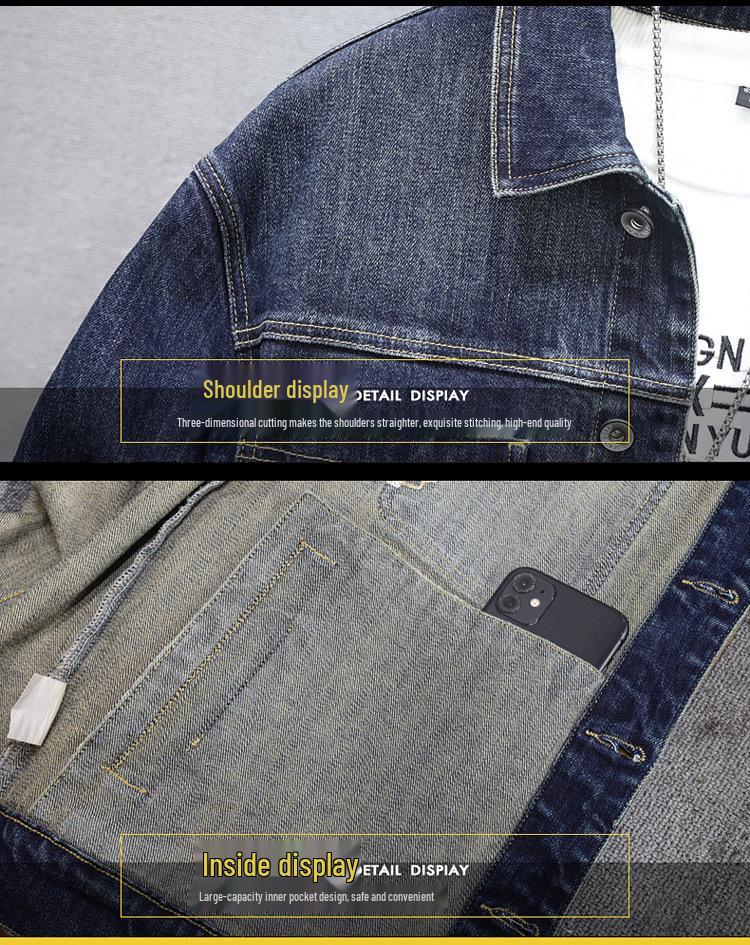 Men's Blue Stretch Denim Jacket for Autumn/Winter