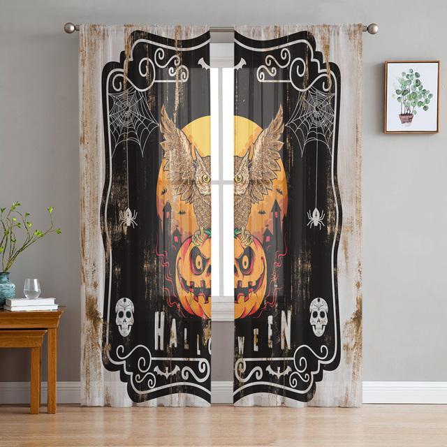 Halloween Lebka Hlava Horor Tylové Závěsy Do obývacího pokoje Ložnice Dekorace Průhledný šifon Průsvitný voál Okenní závěs