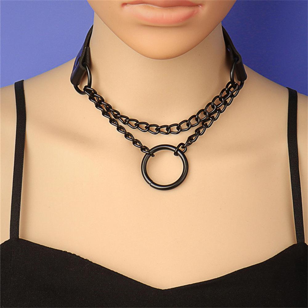 Punk Round Heart Necklace Pu Leather Necklaces Chains for Women Men Gothic Statement Choker Necklace Cosplay Jewelry Gift