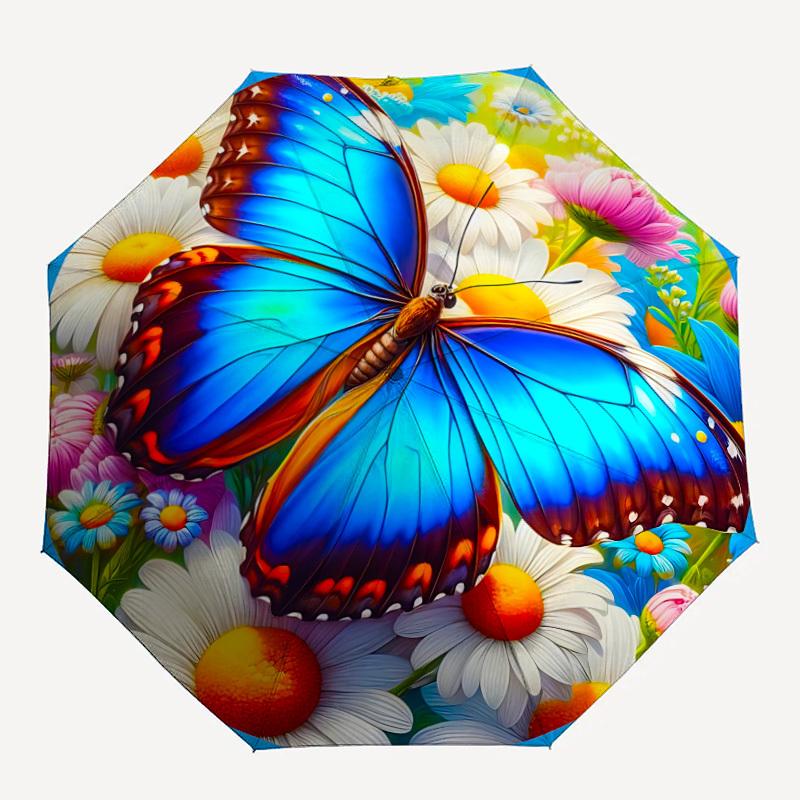 

1pc Butterfly Flowers Automatic Folding Umbrella - Portable Collapsible 8-Rib Umbrella for All Seasons yy251119209