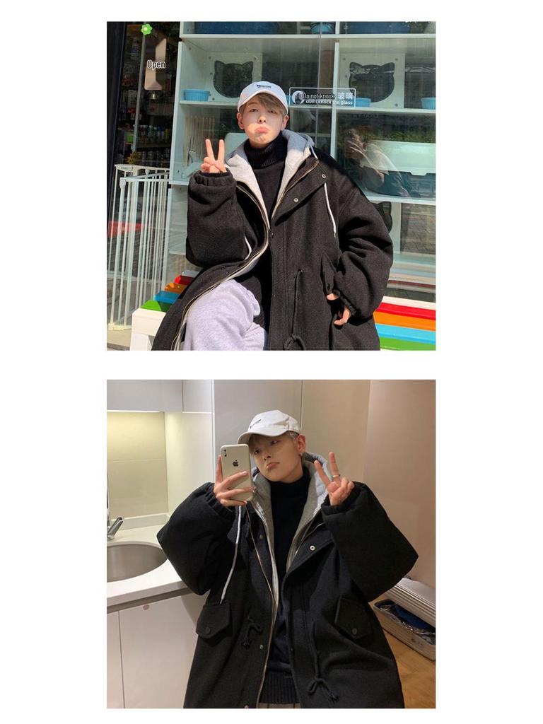 Men's Korean Style Woolen Cotton Winter Jacket - Trendy, Thickened, Loose Fit, Two-Piece Windbreaker, Retro Hong Kong Style