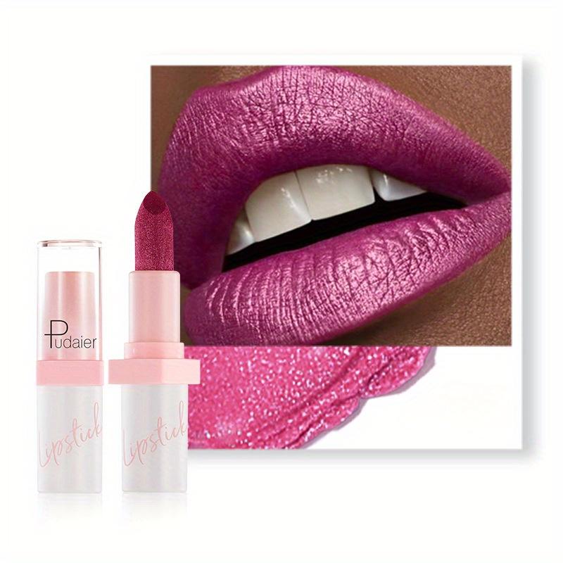 Lila Roter Lippenstift Glitzer Metallischer Lippenstift Hohe Pigmentierung Perlmutt Diamant Matt Lippenstift Nicht an Tasse haftend Langanhaltender Lippenlack Lipgloss