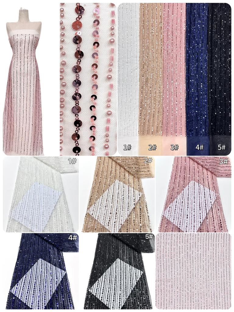 Luxury 2025 High Quality Pink African French Beaded Lace Fabric Sewing Sequins Embroidery Nigerian Lace Fabric For Women Wedding