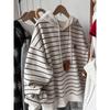Moletom Feminino Oversize com Capuz Listrado Espesso Solto Casual Pulôver Manga Longa Inverno Moletom Top