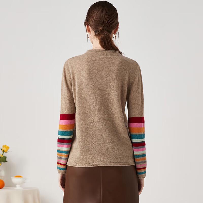 Zhaojun Women's Mock Neck Color-block Stripe Cashmere Pullover