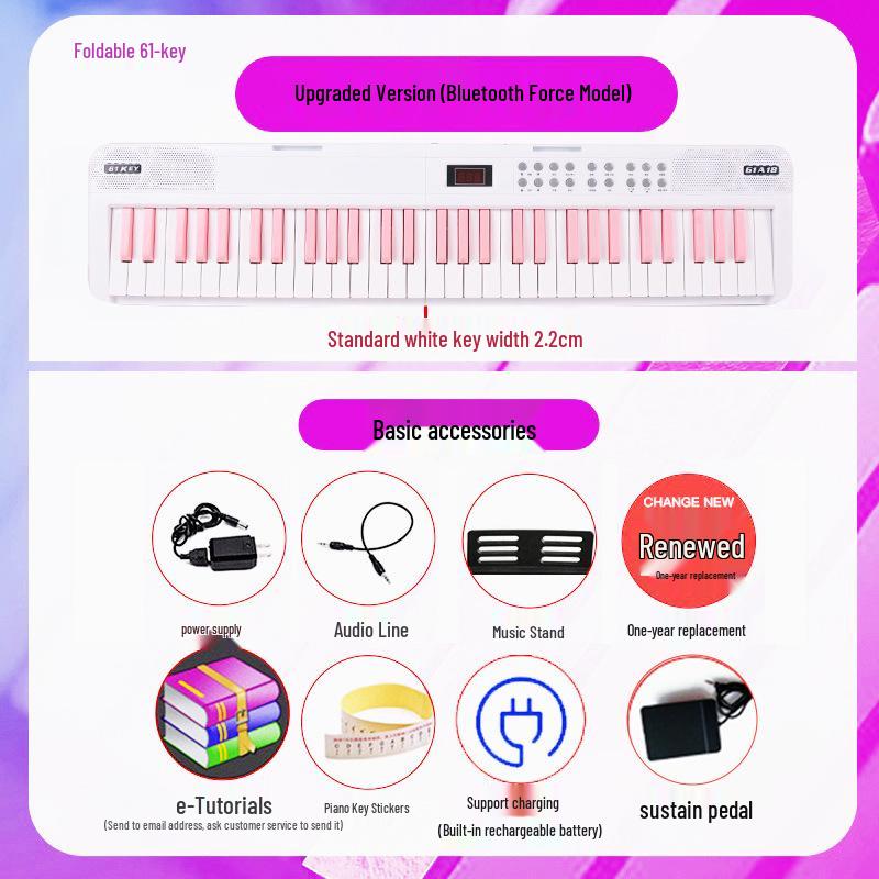 Rechargeable 88-Key Foldable Digital Piano: Bluetooth & MIDI, Perfect for Beginners & Kids