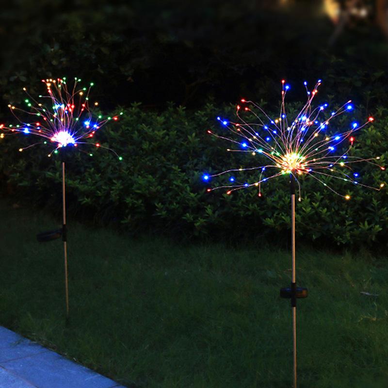 1pc 150 LED For Garden Patio Fireworks Lights Halloween Solar Christmas Stake Lamp Outdoor Landscape Decor Waterproof
