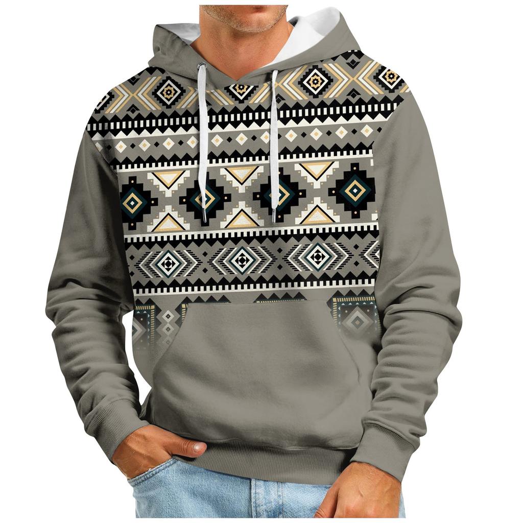 Podzimní pánský velký svetr s digitálním potiskem s kapucí Nový velký základní svetr