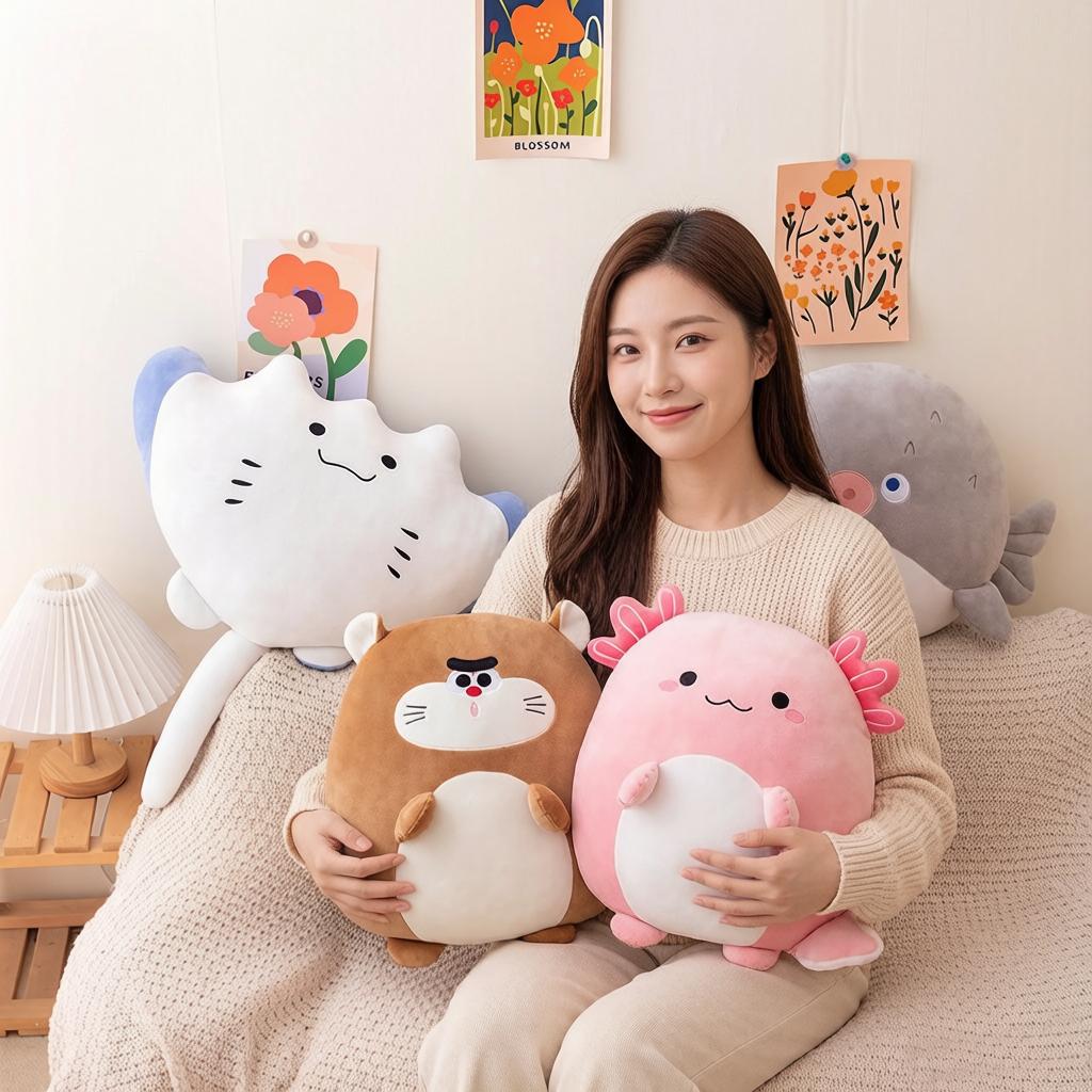 40Cm Down Cotton Cartoon Animal Plush Toy Stuffed Globefish Manta Ray Newt Beaver Pillow Sofa Chair Decoration Gift
