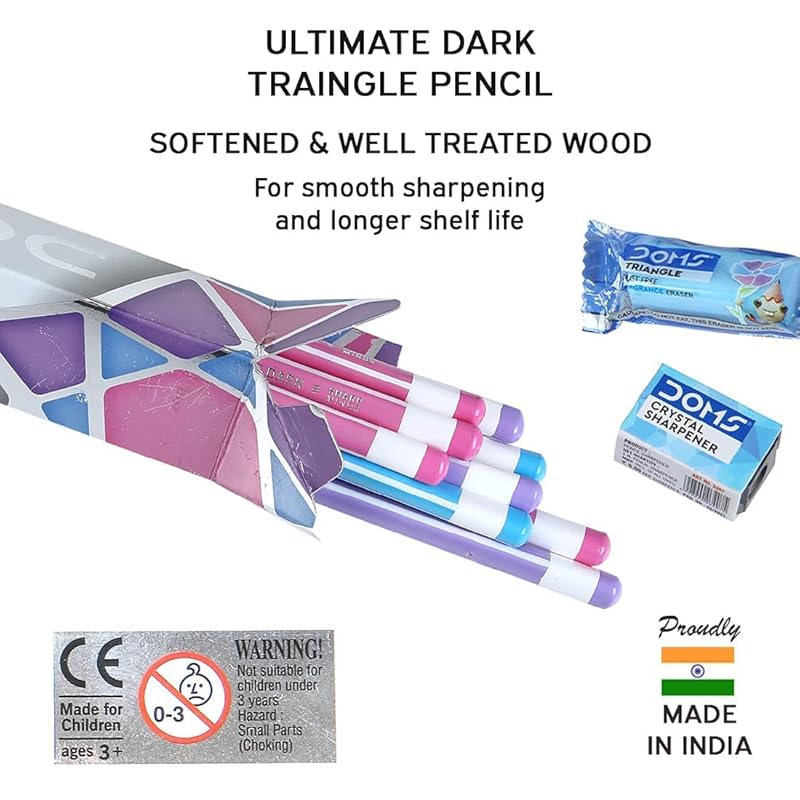 

Doms Zoom Ultimate Dark Pencil Box Pack | Triangular Shape For Easy Holding & Comfort | Free Eraser & Sharpner With Each 2 Count (Pack of 1)