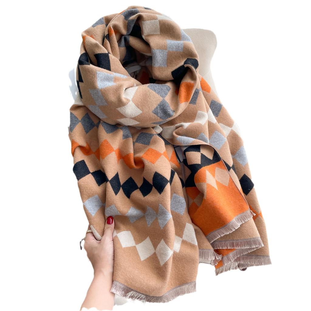 Imitation Cashmere Double-Sided Scarf Women'S Winter Versatile Dual-Purpose Shawl Thickened Warm Plaid Scarf