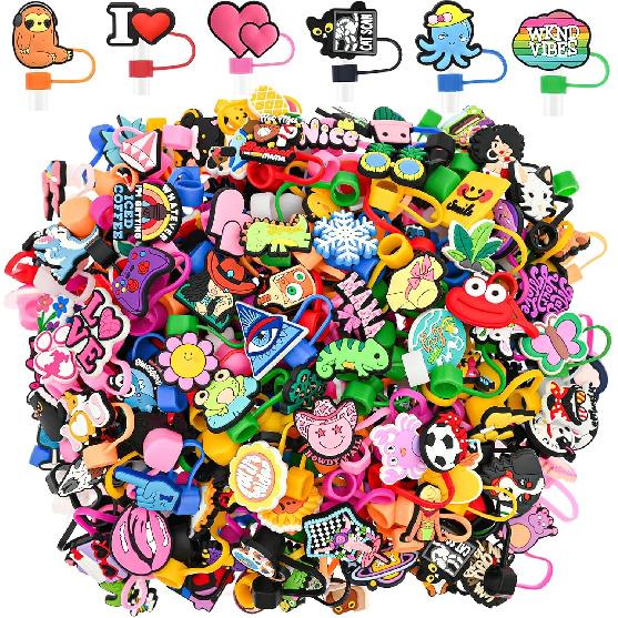 Straw Toppers for Stanley Cup 50PCS Random Different Straw Covers Cap for Tumbler Bulk Cute Funny Stanley Cup Accessories fit 0.4in/10mm and 30&40 Oz