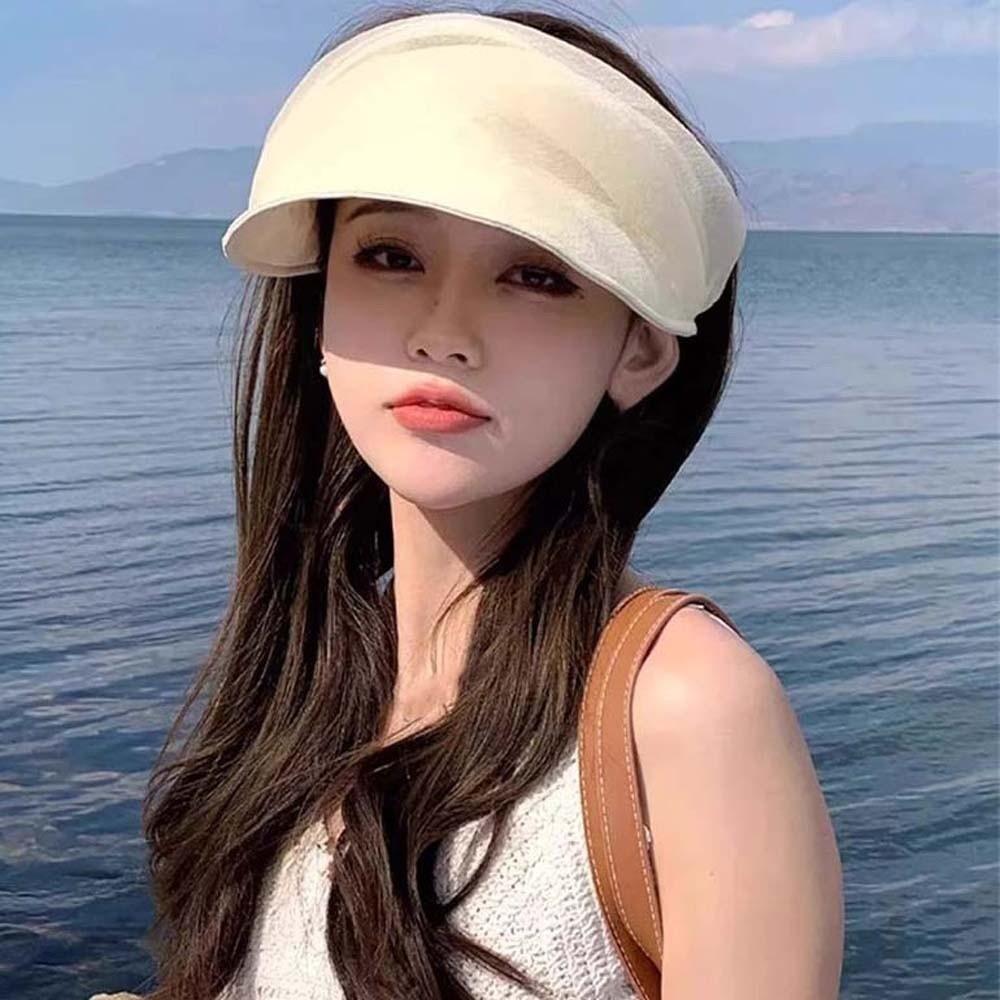 Solid Color Folding Sunshade Hat Portable Sunscreen Empty Top Hat Wide Brim Visor Caps  Vacation