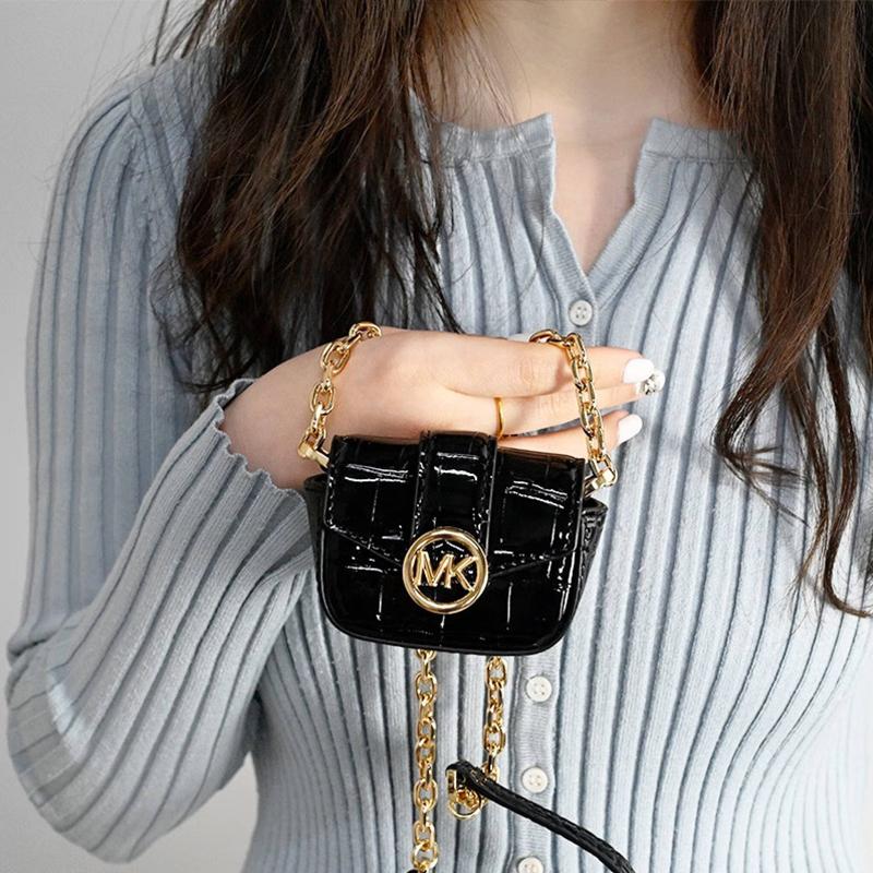 New MICHAEL KORS Carmen Artificial Leather Earphone Case Crossbody Bag Extra Small Women's Black 35F2GNMN4A-001