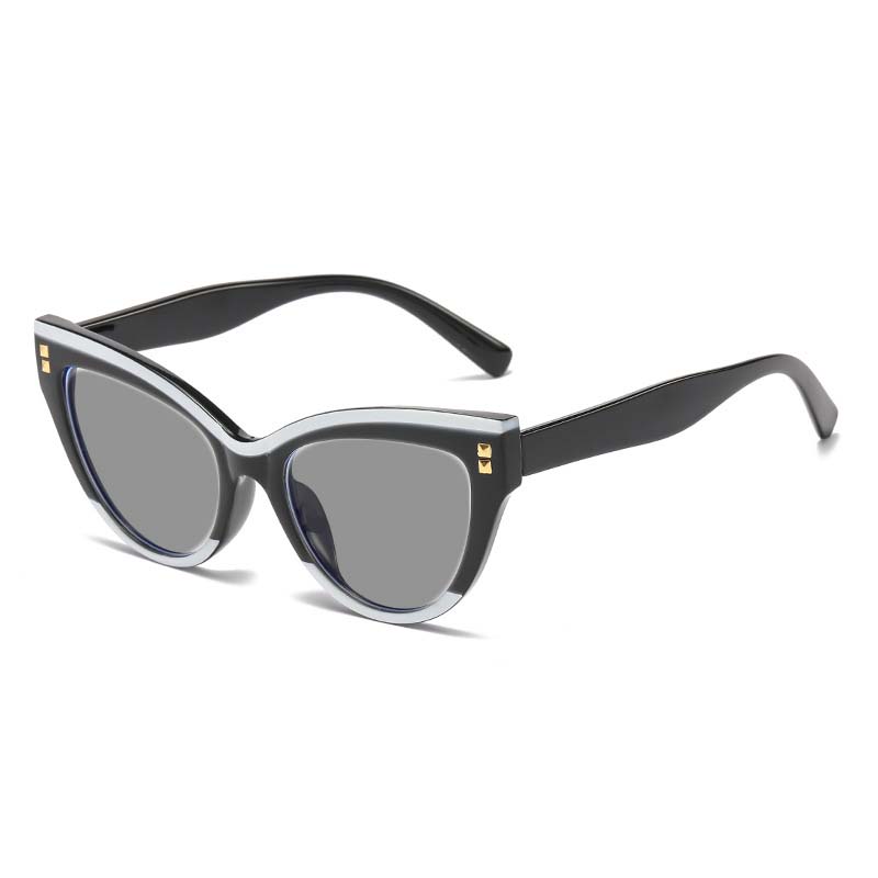Women's Retro Cat Eye Studded Presbyopia Sunglasses Fashion Color Blocking Anti UV and Anti Blue Light Glasses Diopter To +4.0