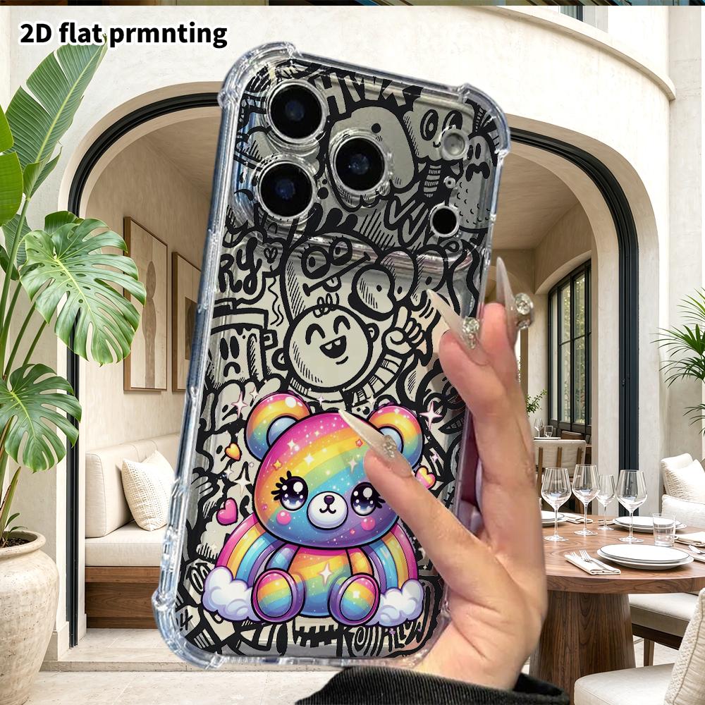 Phone Case: 2D Flat Suitable for iPhone 18 17 16 15 14 13 Pro, Transparent Four Corner Protective Case, Cloud Bear, Christmas and Halloween Gifts