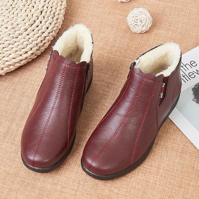 Black Leather Winter Boots Women Ankle Sneakers 2024 Warm Thick Fur Snow Boots Zip Fly Winter Ladies Shoes