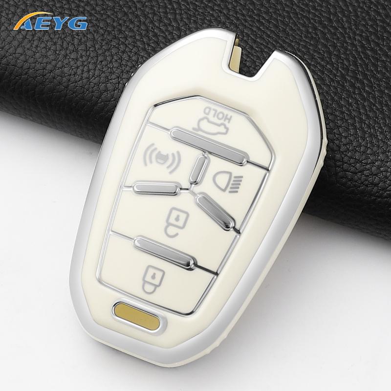 Soft Tpu Car Remote Key Case Cover Shell Fob For Ssangyong Rexton Y400 Y450 G4 5 Buttons Protector Keyless Keychain Accessories