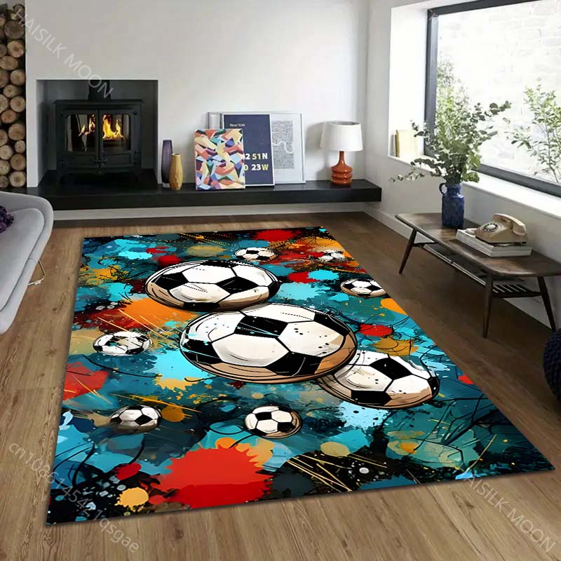 1PC Football Art On Colorful Background Print Carpet Rug for Living Room Bedroom Sofa Doormat Home Decor Non-slip Floor Mat
