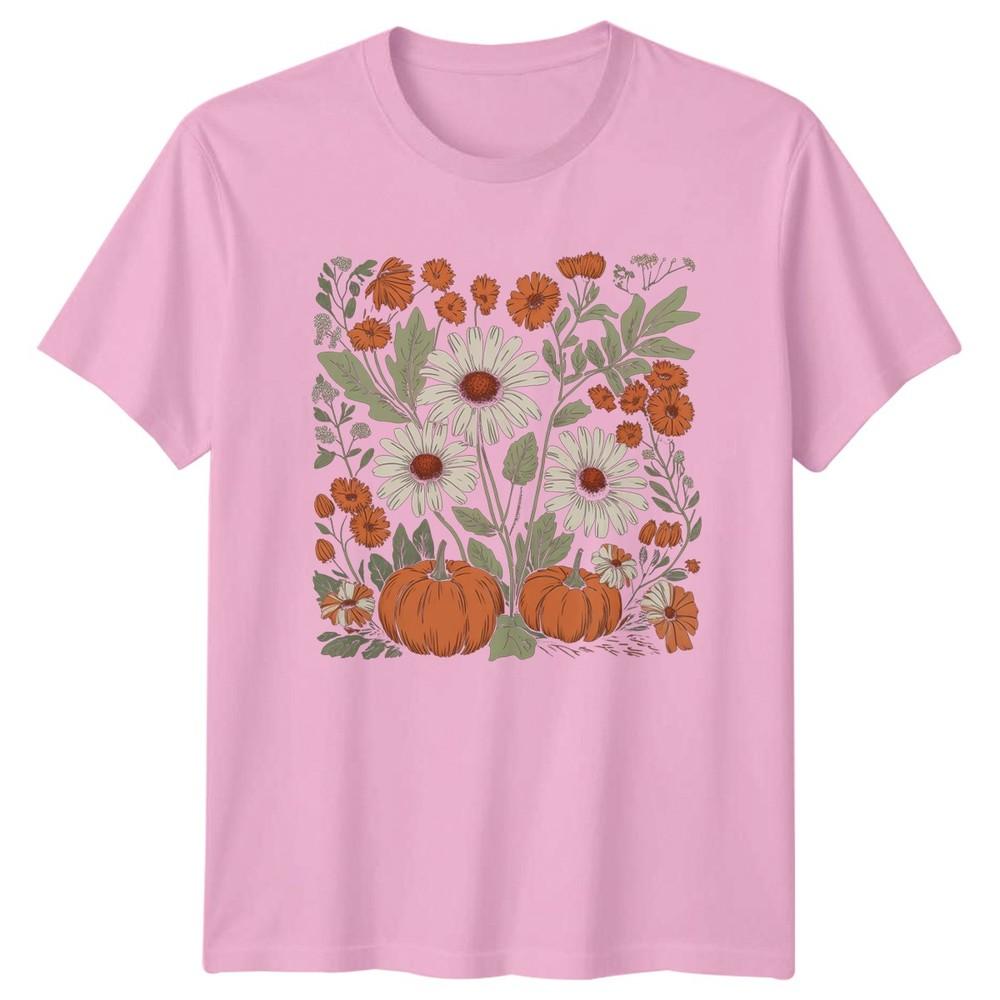Autumn Pumpkin Flowers Seasonal Graphic Tee Unisexs Unisexs Unisex T Shirt