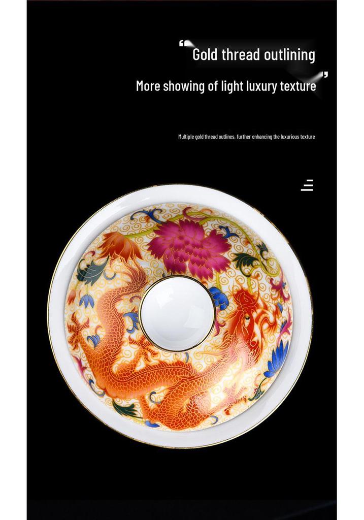 Enamel Court Style Engraved Gaiwan - Hand-Painted Ceramic Tea Cup Set