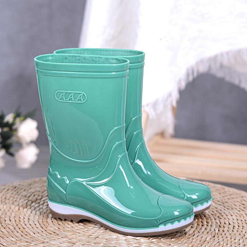 Medium tube rain shoes women's quick-drying without lining adult rain boots waterproof glue shoes without mesh kitchen water shoes fashion