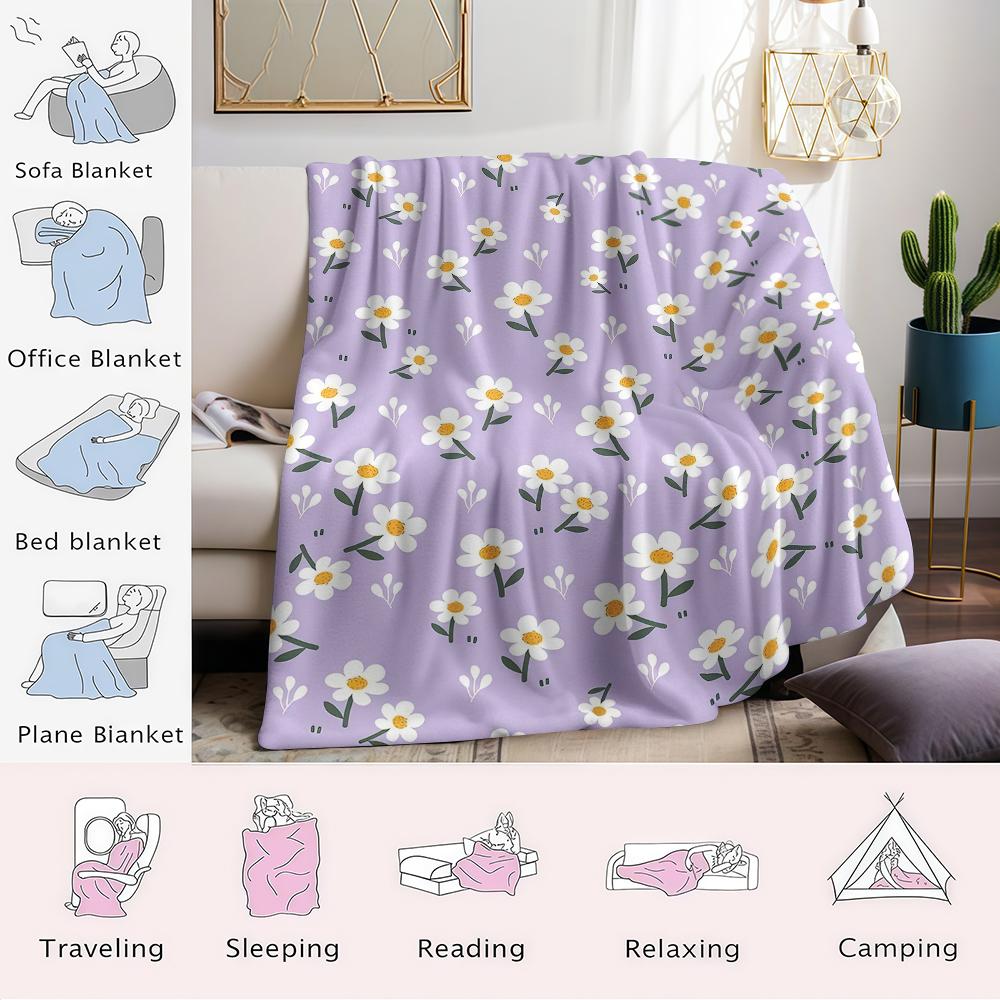 Lilac Daisy Sprig Flannel Blanket Warm Soft Halloween Christmas Couch Warm Cozy Decorative Decor Gift for All Season
