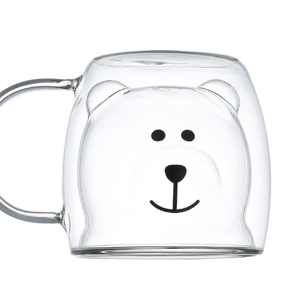 Urocze Kubki Niedźwiadki Szklane Kubki do Espresso z Podwójnymi Ściankami Szklany Kubek na Mleko Niedźwiadek z Uchwytem Prezent Urodzinowy dla Kobiet Mężczyzn