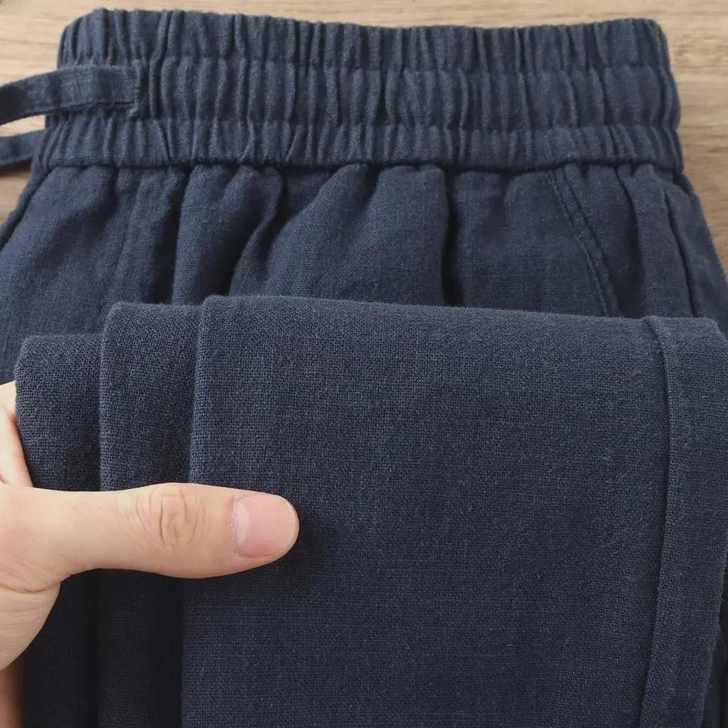 Unisex Breathable Smoky Gray Cotton-Linen Casual Summer Pants