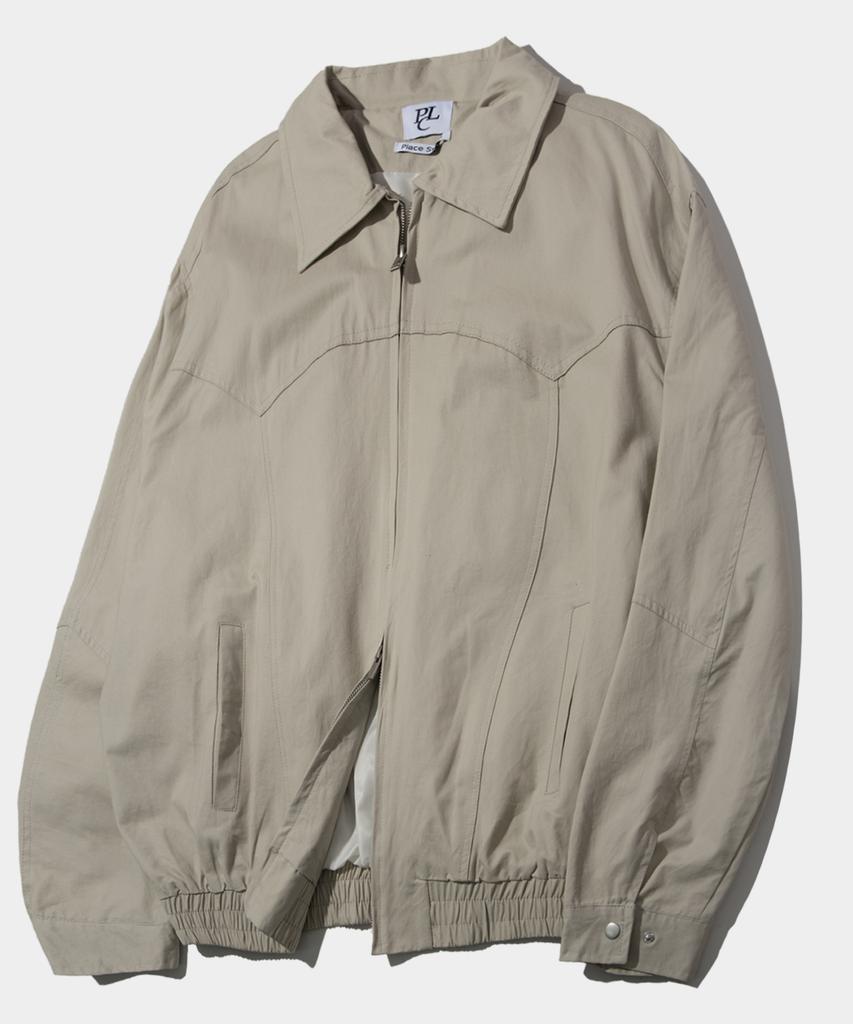 Placestudioman Vintage Washed Cut-Out Collared Neck Cotton Zip-Up Bomber Jumper_3 Colors