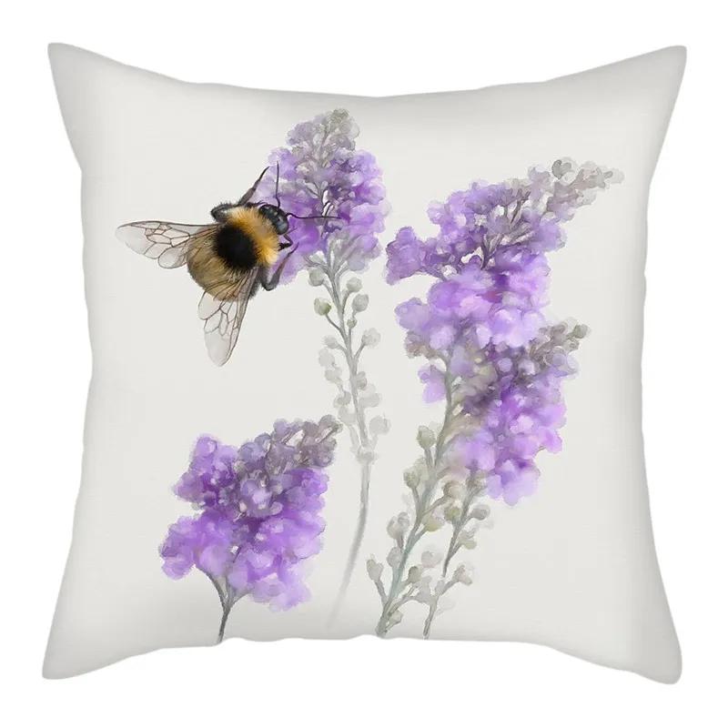 Purple Flower Lavender Polyester Cushion Cover Throw Pillowcase For Sofa Car Chair Living Room Decorative Pillow Cover 45X45Cm