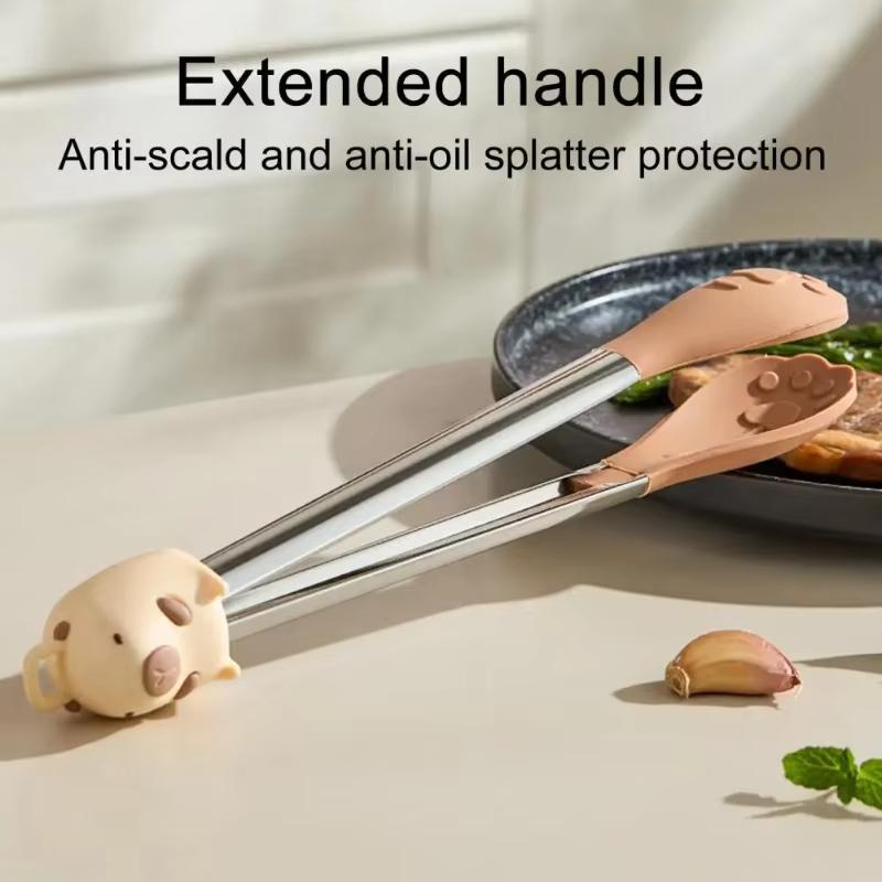 Cute Food Grade Stainless Steel Food Clip Multifunctional Kitchen Steak Tongs one size кофейный