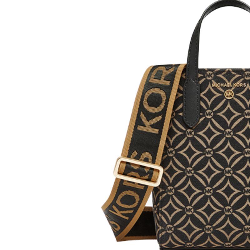 New MICHAEL KORS Sinclair Fabric Handbag Small Women's Black/Dark Camel 32F2G5SC0J-293