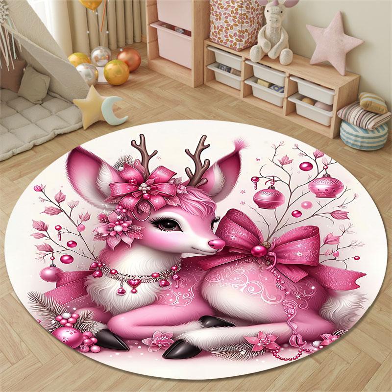 Elegant Round Cat Multicolor Accent Rug, Non-Slip Floor Mat for Laundry Room